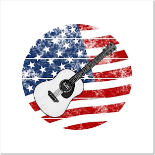 Acoustic Guitar USA Flag Guitarist Musician 4th July Posters and Art